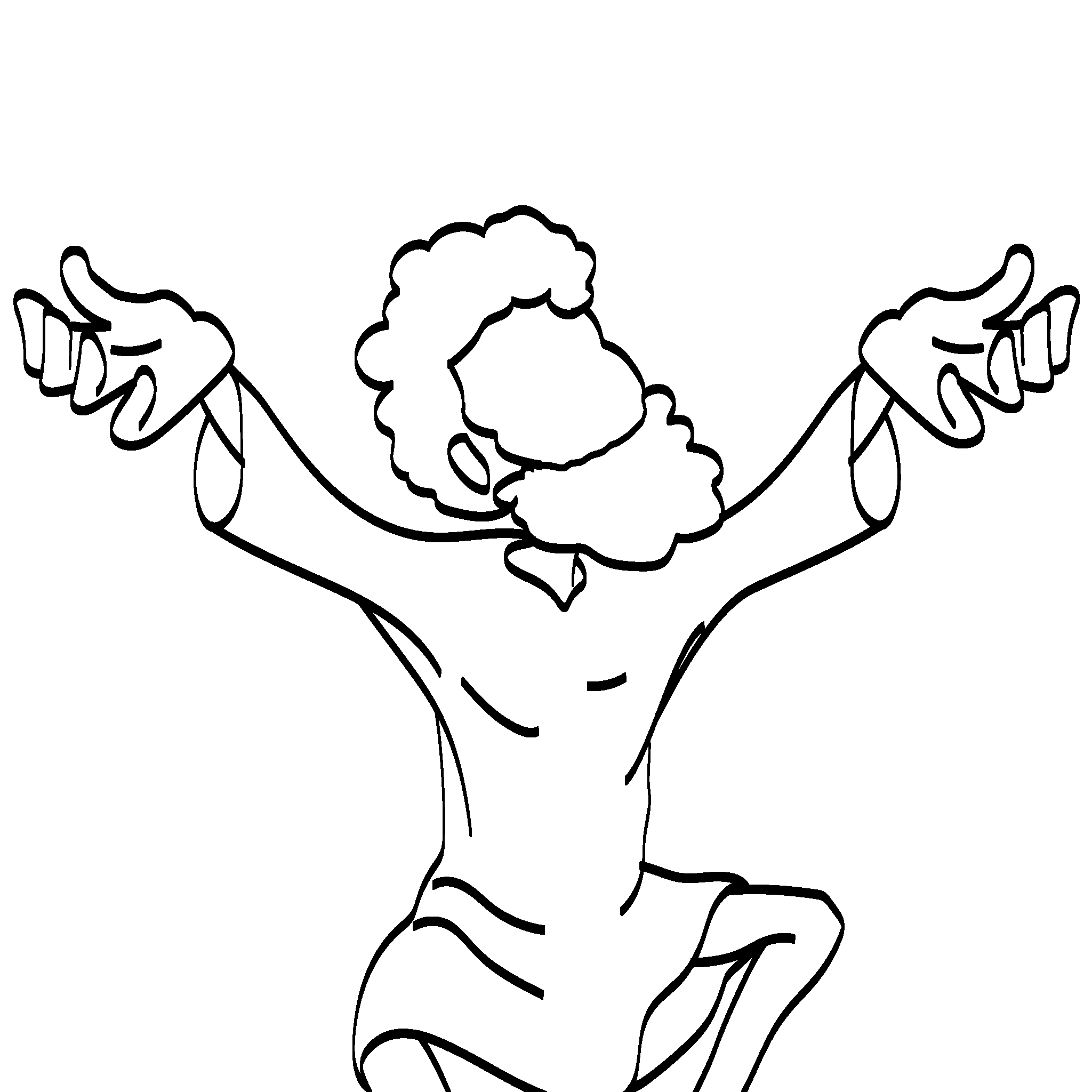 A man with outstretched arms stands up and walks after Jesus healed him (John 5:8).